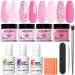 Modelones Dip Powder Nail Kit Starter 4 Colors Light Hot Pink Glitter Dipping Powder Essential Liquid Set with Base Top Coat Activator French Nail Art Beginner Manicure DIY Salon Mother's Day Gift