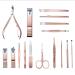 XMOSNZ 16-Piece Pink Manicure Set | Stainless Steel Nail Clipper Kit with Leather Travel Case | Professional Grooming Tools for Hand, Foot, Face, and Nail Care - Buy Online on GoSupps.com