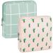 2 Pack Period Bag for Teen Aged Girls Sanitary Napkin Storage Bag Functional Waterproof Sanitary Pads Bags for Panty Liners Tampons Menstrual Cups Pouches Sanitary Pads Organizer with Zipper Cactus