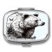 Pill Box Wildlife Hand Drawn Bear Animal Print 2 Compartment Medicine Pill Case Pill Organizer Decorative Metal Portable Pill Box for Pocket Or Purse Style