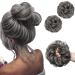 SARLA 2PCS Messy Hair Bun Hair Piece Small Scrunchies Synthetic Bun Hairpieces for Women Girls Updo Hair Extensions (Dark Grey) Dark Grey-2PCS