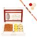 Ghasitaram Gifts Rakhi Gifts for Brothers Rakhi Sweets - Box of Suagrfree Mawa Peda and SOYA Sev with Beads Rakhi