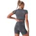 Women Seamless Yoga Outfits 2 Piece Set | Short Sleeve Crop Top & High Waisted Shorts | Activewear Set - Gray (Large) - Buy Online on GoSupps.com