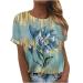 T Shirts for Women Casual Vintage Flowers Printed Blouse Short Sleeve Round Neck Sweatshirt Tops Graphic Tees XX-Large Green