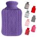 Hot Water Bottles with Cover UK 2L Hot Water Bag Large for Pain Relief Neck Feet Back Period Kids Small Hot Water Bottle with Elegant Knitted Covers Bed Warmer Foot Warmer Purple