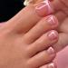 Pink French Tip Press on Toenails Short Glitter Fake Toe Nails Square Shape False Toenails Cute Designs Full Cover Stick on Toenails Glossy Acrylic Toenails Summer Glue on Toe Nails for Women 24Pcs Pattern 2