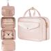 Toiletry Bag, Hanging Travel Makeup Bag for Women, Large Waterproof Cosmetic Bags Travel Organizer Full Sized Container with Elastic Band Holders for Toiletries, Cosmetics, Brushes, Bottle, Pink Austere Pink