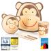 All Kids United children's dishes made of plastic 5-part dishes set with animal motifs Cup bowl plate spoon & fork for children (monkey)