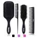 4Pcs Hair Brushes for Women, Hair Comb for Women and Detangling Paddle Brush, Great On Wet or Dry Hair, No More Tangle Hair Brush Set for Straight Long Thick Curly Natural Hair (Black)