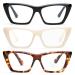 JOO'RTI 3 Pack Cat-Eye Blue Light Blocking Reading Glasses for Women Stylish Design Fashion and Cute Black/Tortoise/Beige 1.0 x