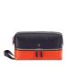DUDU Beauty Case for Travel Men and Women Handmade Leather Toiletry Bag 2 Compartments with Carrying Handle Navy