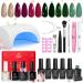 Beetles Gel Nail Polish Kit with UV Light Base Top Coat 6 Colors Emerald Green Red Gold Glitter Fall Gel Nail Polish Starter Kit Soak off Gel Polish DIY Home Manicure Kit Gifts for Women 0-1-Pink Confetti