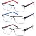 MODFANS 3 Pack Reading Glasses Men Women Blue Light Filter Metal Frame Rectangle Style Stainless Steel Material Red Blue Brown +1.50 Color123