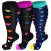 3 Pairs Plus Size Compression Socks (20-30 mmHg) for Women & Men Wide Calf Extra Large Knee High Stockings for Nurses Seniors 4XL Mixed-A