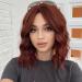 WOKESTAR Bob Curly Wig with Fringe Short Synthetic Wavy Wigs for Women Copper Color 12 inch Copper