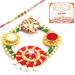 Ghasitaram Gifts Rakhi Gifts for Brothers Colourful Acrylic Pooja Thali with Pearl Rakhi with 200 GMS of Kaju katli