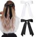 2PCS Silky Satin Hair Bows Hair Clip Black White Hair Ribbon Ponytail Holder Accessories Slides Metal Clips Hair Bow for Women Girls Toddlers Teens Kids Black & White
