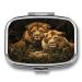 Pill Box Two Lions Print 2 Compartment Medicine Pill Case Pill Organizer Decorative Metal Portable Pill Box for Pocket Or Purse Style
