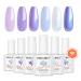 Modelones Hema Free Purple Gel Nail Polish Set 6 Colors White Blue Shimmer Violet Mermaid Gel Polish Cat Eye Glitter Nail Polish Soak Off Led Nail Gel Polish Manicure Nail Art DIY Gifts Purple Shimmer Violet Mermaid