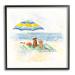 Stupell Industries Cute Playful Dogs Relaxing Beach Umbrella Shoreline Painting,Design by Sally Swatland Blue 12 x 12