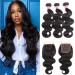 Body Wave Bundles with Closure (10 12 14+10) Brazilian Human Hair 3 Bundles with 4x4 Lace Closure Virgin Hair 12A Unprocessed Human Hair Extensions Weave Weft With Closure Natural Color 10/12/14+10 Inch Body Bundles with C…