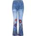High Waist Flare Bell Bottom Jeans for Women | Distressed Hem Denim Pants - Watermelon Red | X-Large - Buy Online on GoSupps.com
