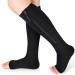 Ailaka Medical Compression Socks with Zipper Knee High 15-20 mmHg Compression Socks for Women Men Open Toe Support Socks for Varicose Veins Edema Recovery Pregnant Nurse 2X-Large (1 Pair) Black