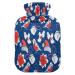 Hot water bottle with poinsettia flowers with birds with soft fleece cover 2 litre hot water bag for hot and cold compresses