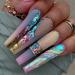 Extra Long Press on Nails Coffin Fake Nails Full Cover False Nails with Colorful Sequins Designs Acrylic Stick on Nails Rhinestones Matte with Glue on Nails for Women 24Pcs Long Coffin 3