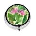 Pink Plant Flowersround Pill Box 3 Compartment Round Pill Box Organizer # Portable Travel Pill Box for Traveling.