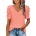 Puff Short Sleeve V Neck Top - Women's Elegant Casual T-Shirt Blouse in X-Large Pink - Buy Online on GoSupps.com