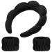 1 Set Makeup Headband Puffy Spa Headband Sponge Terry Towel Cloth Fabric Headbands Spa Wristband for Women Cute Hair Accessories for Skincare Shower Face Washing Makeup Removal Facial Mask (Black)