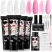 Morovan Poly Gel Nail Colors Kit: 4 Colors Clear Pink Poly Nail Gel with Slip Solution Extension Builder Gel for Nails Poly Gel Set Manicure DIY Design Nail Art Home Salon Beauty Gift for Women