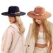 2 Pack Wide Brim Fedora Hats for Women Men Stylish Fedora Hats for Women Classic Felt Fedora Hats Belt Buckle Felt Panama Hat Black and Khaki 02