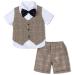 mintgreen Baby Boys 3 Pieces Outfit Gentleman Suit Set Shirt & Bowtie & Waistcoat & Shorts Size:1-6 Years 5-6 Years Khaki Plaid