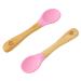 bamboo bamboo Baby Weaning Spoons Set of 2 | Bamboo with Soft Silicone Tips | Ergonomic Easy Grip Handles | BPA-Free (Set of 2 Pink)