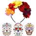 BigOtters Day of The Dead Headband  4Pcs Cinco De Mayo Mexican Flower Crown Headband with Halloween Dead Tattoos for Mexican Theme Decor and Fun Fiesta Party Favor