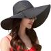 Lanzom Womens Wide Brim Straw Hat Big Floppy Foldable Roll up Cap Beach Sun Hat UPF 50+ Twine-black One Size