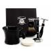 Pure Badger Hair Shaving Set in Black.The Set Contains Shaving Brush 4 Different Type of Razor to Choose Shaving Brush & Razor Holder Shaving Mug with soap.Perfect for HIM (De Safety Razor)
