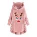 Womens Christmas Hoodies Cute Printed Casual Pocket Hooded Pullover Plus Velvet Mid-Length Sweater Coat Medium Pink