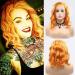 Xiweiya wig orange mixed colors synthetic orange lace front wig for women short lured heat-resistant fiber short wig cosplay 35.6 cm