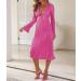 Women's Party Dress Deep V Neck Sexy with Belt Flare Long Sleeve Long Dresses High Waist Elegant XL Rose Red - Buy Online on GoSupps.com