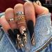Brishow black artificial nails long nails to stick on gold butterfly press on nails ballerina acrylic wrong nails 24 pieces for women and girls