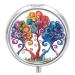Pill Box Pill Case 3 Compartment Travel Pill Box Three Trees Painting Printing Small Pill Box Portable Medicine Pill Case Pill Organizer for Purse & Pocket for Travel Handbag (Round)