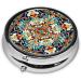 Colorful Floral Patterns Portable Metal Pill Box | Round Mini 3-Compartment | Ideal for Travel & Small Pills - Buy Online on GoSupps.com
