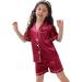 SWOMOG Kids Silk Pyjamas Set Short Sleeve Satin PJs | Red | Ages 4-16 - Buy Online on GoSupps.com