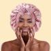 Satin Hair Bonnet for Women | Large Double Layer Silk Sleep Cap with Wide Elastic Band | Includes 45PCS Waterproof Disposable Shower Caps | Dusty Rose - Buy Online on GoSupps.com