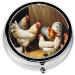 Farm Chickens Printed Mini Round Pill Box | 3 Compartment Portable Pill Organizer for Travel & Home Use - Buy Online on GoSupps.com