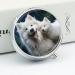 Round Pill Box with White Dog Print - 3 Compartment Portable Medicine Organizer | Decorative Metal Pocket Pill Case - Style 35 - Buy Online on GoSupps.com