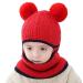 Baby Balaclava Kids Winter Warm Hat Scarf Warm Knitted Hood Hat with Double Pom Pom Design Beanie Caps for Baby Girls Boys Cute Small Bear Winter Hat B-D One Size